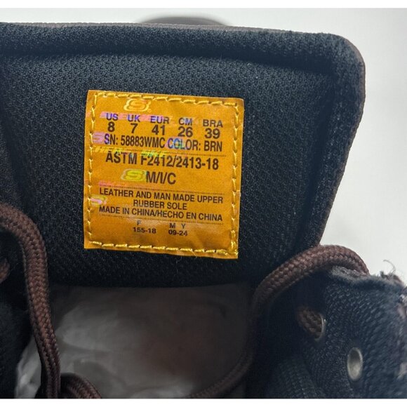 Skechers Work Steel Toe Boot Mens Wide Fit Brown Leather Safety Slip Resistant - Picture 10 of 13